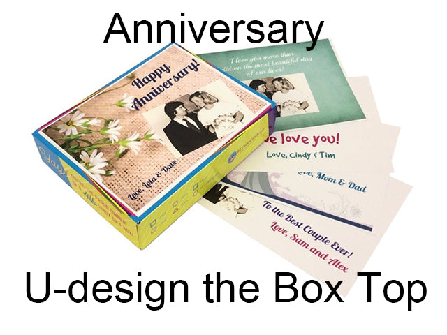 Personalize a Candy you ate as a kid® decade box with a box top that U-Design using your photo or artwork and anniversary message.